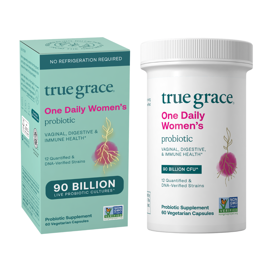 True Grace One Daily Women's probiotic packaging on a white background
