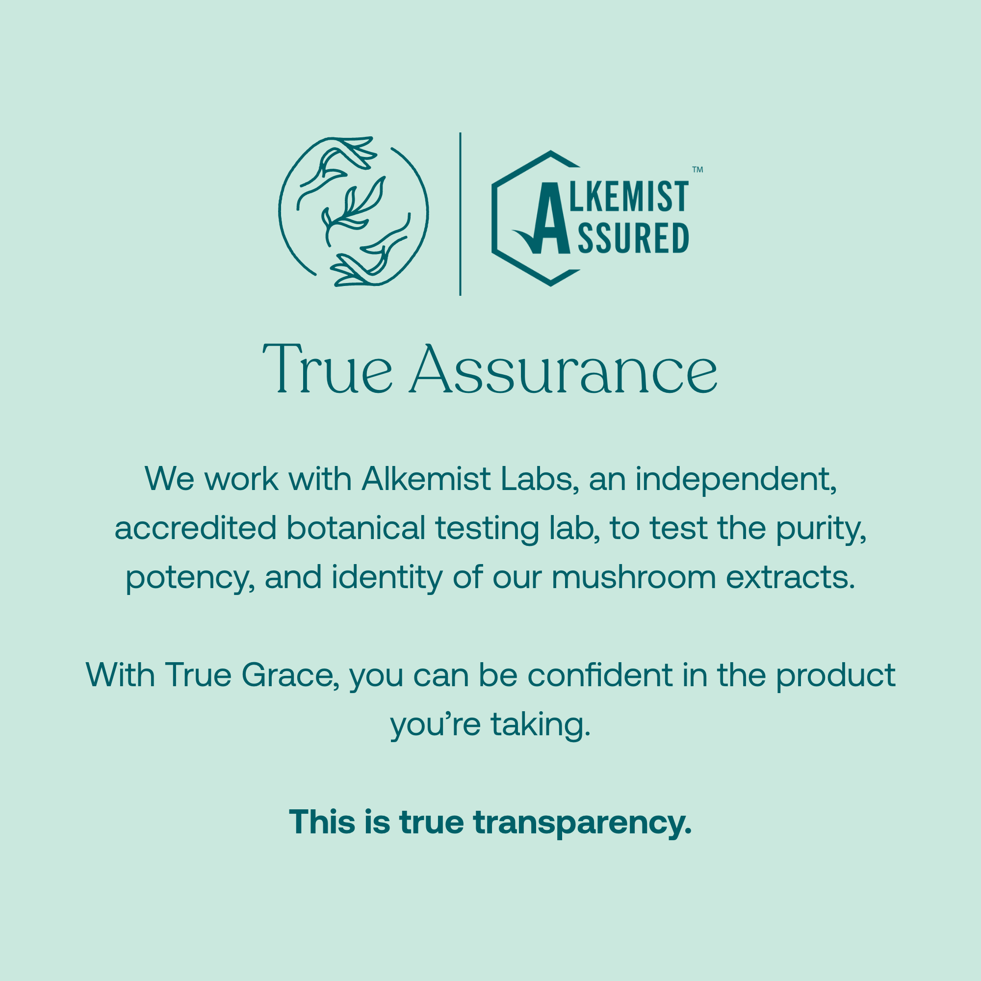 We work with Alkemist Labs, an independent, accredited botanical testing lab, to test the purity, potency, and identity of our mushroom extracts.
With True Grace, you can be confident in the product you're taking.