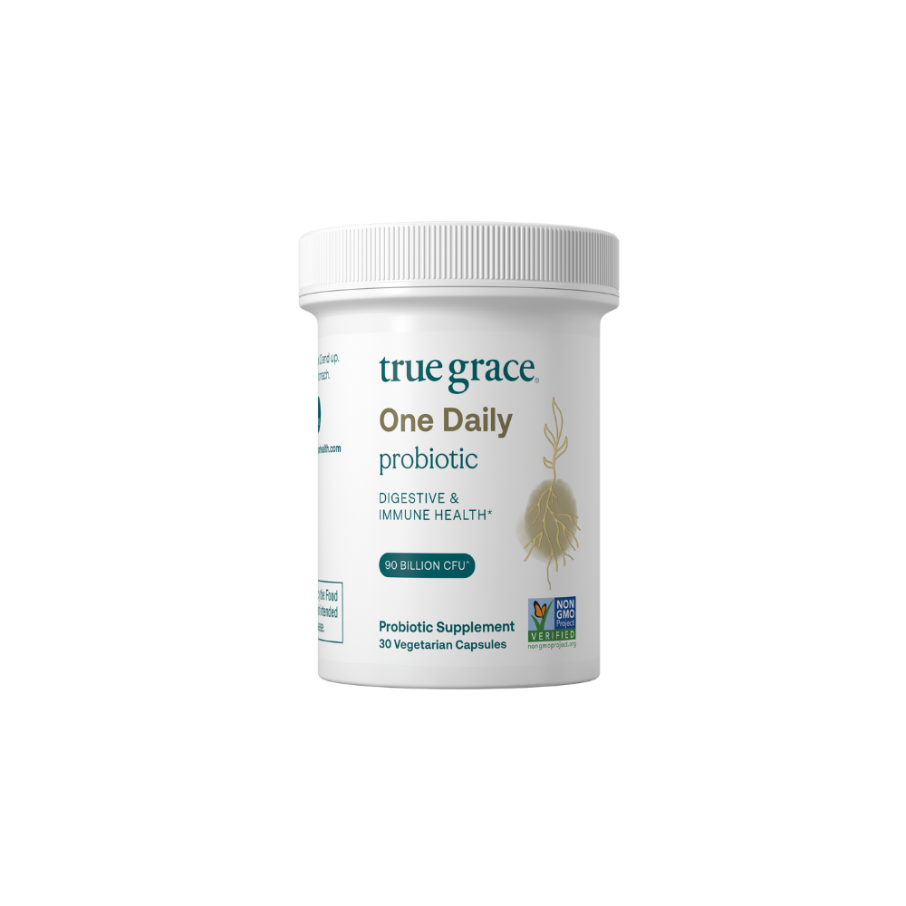 True Grace One Daily Probiotic supplement container on a white background