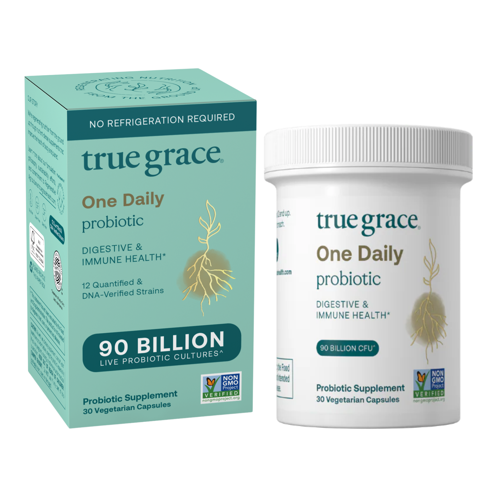 True Grace One Daily probiotic supplement packaging on a white background