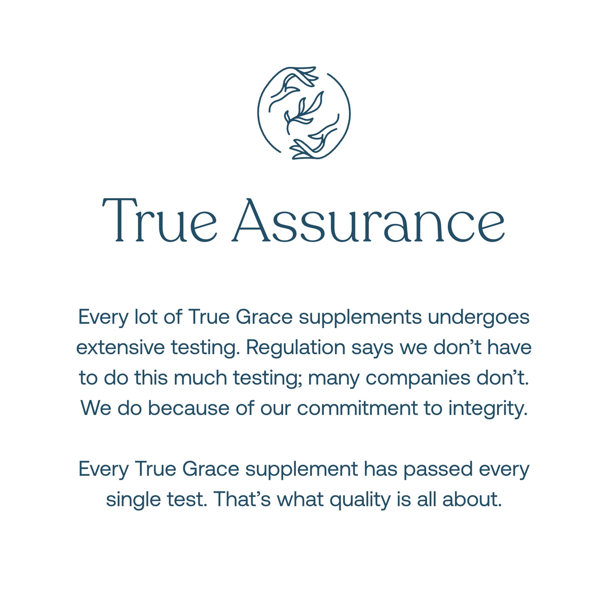 True Assurance card with True Grace branding and testing quality message