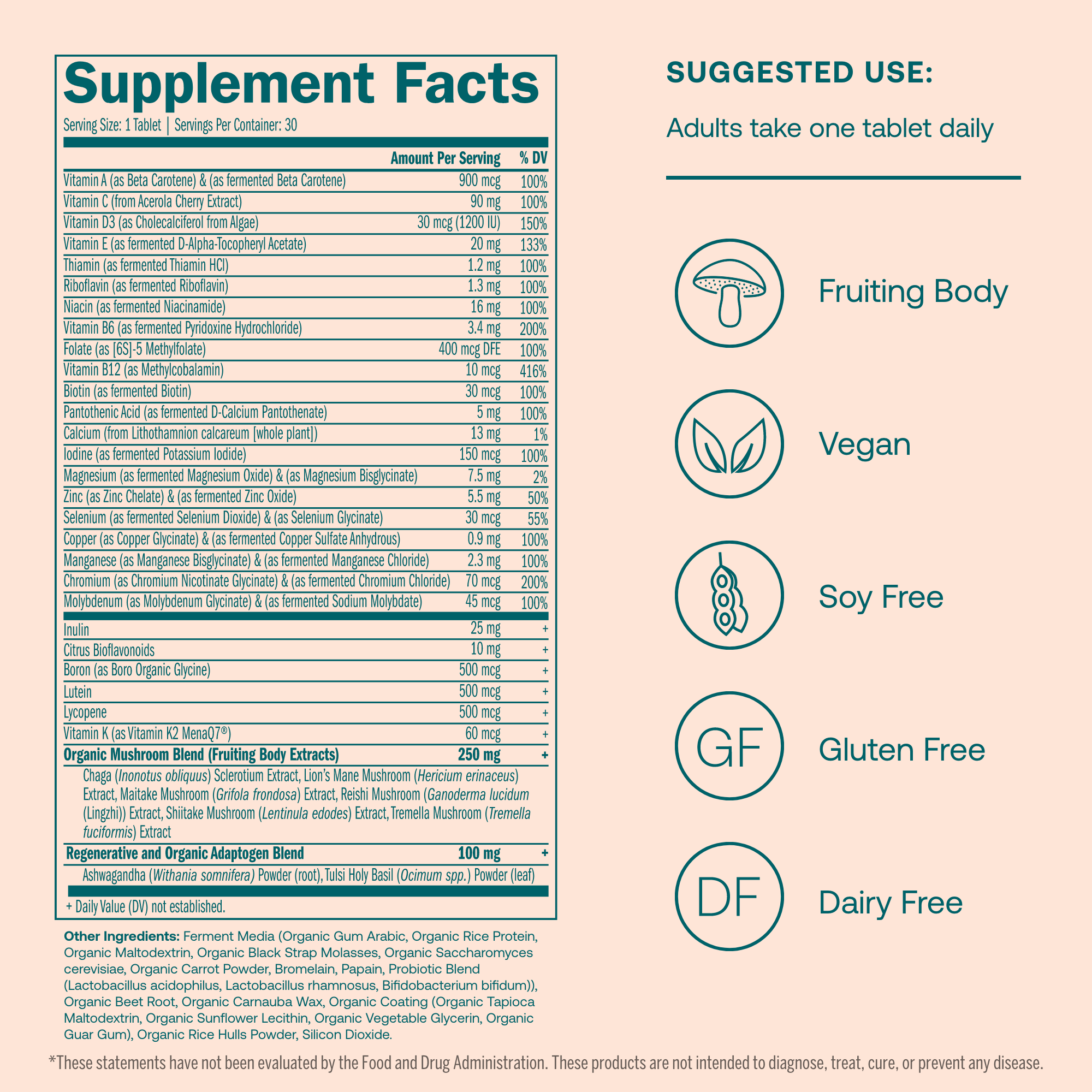 Fruiting Body 
Vegan
Soy Free
Gluten Free
Dairy Free