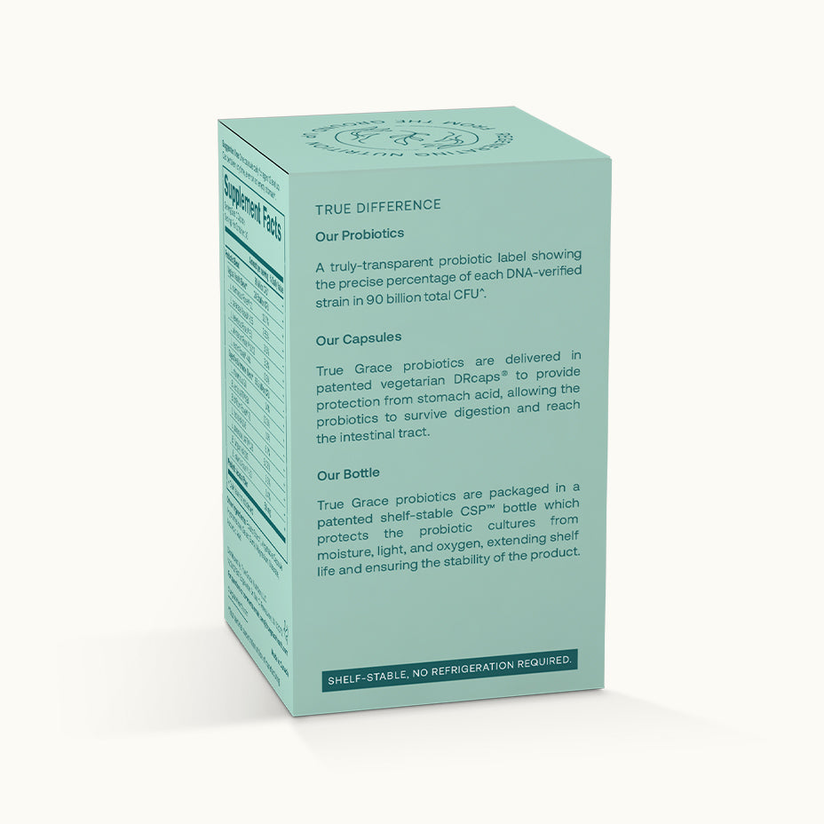 Daily Probiotic forDigestive and Immune Support:*

90 Billion CFU at time of manufacturing (30 Billion CFU at expiration)
12 quantified and DNA-verified probiotic cultures to support digestive and immune health*
Prebiotic fiber to support beneficial bacteria*
Patented DRCaps® allow the probiotics to survive
Patented shelf-stable CSP™ bottle protects the probiotics from moisture, light, and oxygen