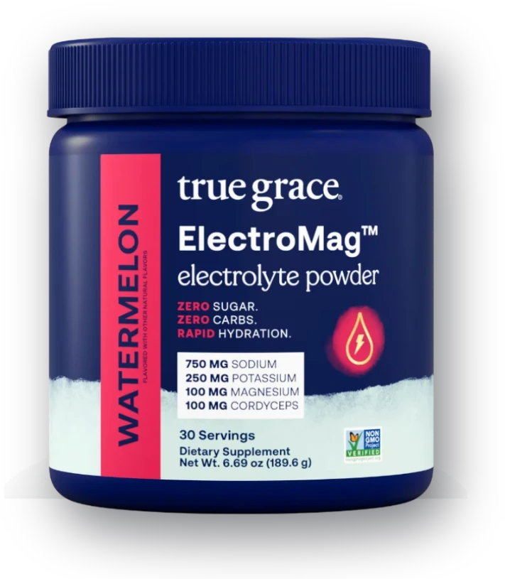 A canister of ElectroMag electrolyte powder