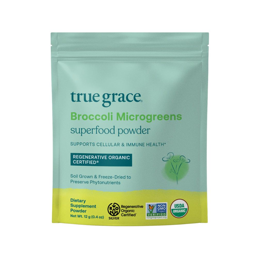True Grace Broccoli Microgreens superfood powder have been shown in studies to gently support the detoxification process — aka the natural way your body eliminates toxins every day. Broccoli microgreens also support cellular and immune health.*