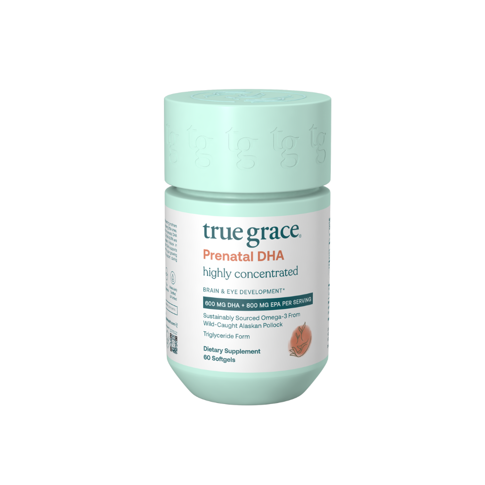True Grace Prenatal DHA is highly concentrated for Brain & Eye Development*

For women during pre-conception, pregnancy, and lactation
Provides 1400 mg of essential fatty acids EPA and DHA in triglyceride form
DHA supports healthy fetal brain and eye development*
EPA supports a balanced mood during and after pregnancy*
From sustainably sourced, wild-caught Alaskan fish
Serving size: 2 softgels / day